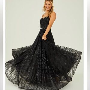 Elegant Black Sequin Evening Gown